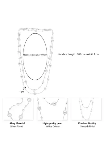 Silver plated white pearl studded 2 layer necklace stylish jewellery gift for women & girls