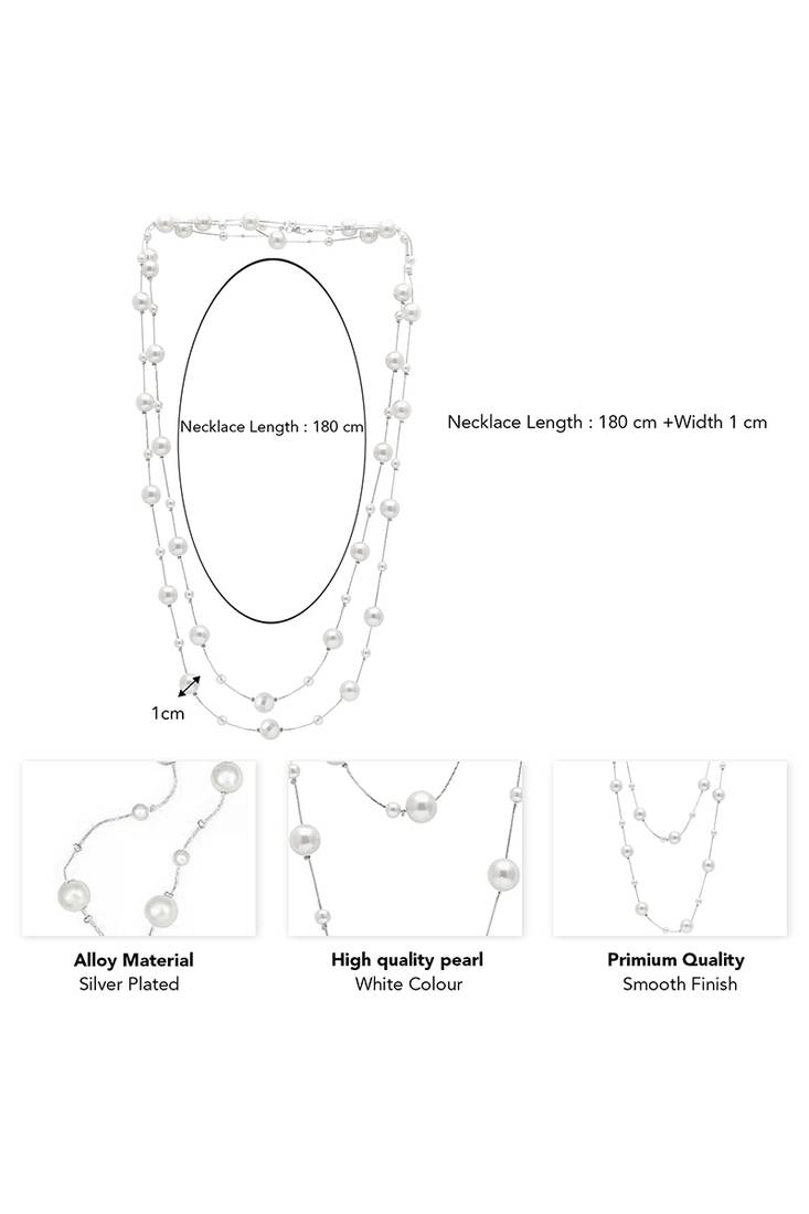 Silver plated white pearl studded 2 layer necklace stylish jewellery gift for women & girls