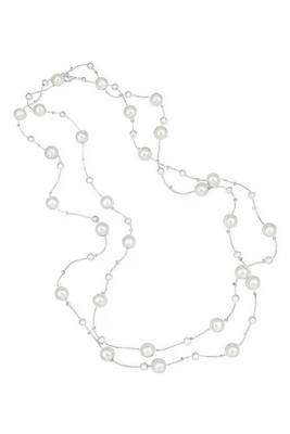 Silver plated white pearl studded 2 layer necklace stylish jewellery gift for women & girls 5