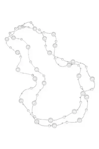 Silver plated white pearl studded 2 layer necklace stylish jewellery gift for women & girls