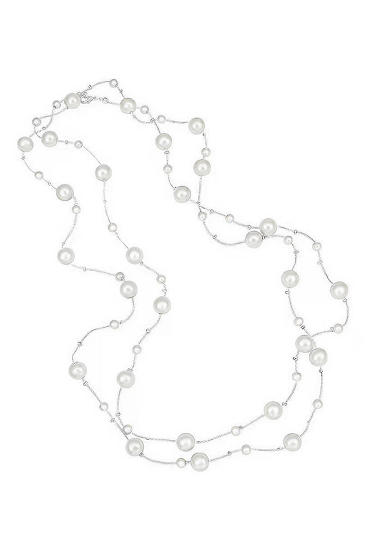 Silver plated white pearl studded 2 layer necklace stylish jewellery gift for women & girls