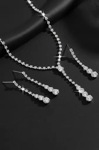 Silver plated crystal studded necklace earrings set fancy contemporary jewellery for women