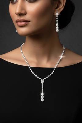 Silver plated crystal studded necklace earrings set fancy contemporary jewellery for women 2