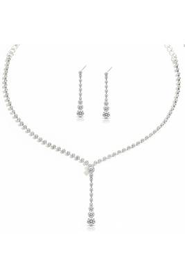 Silver plated crystal studded necklace earrings set fancy contemporary jewellery for women 3