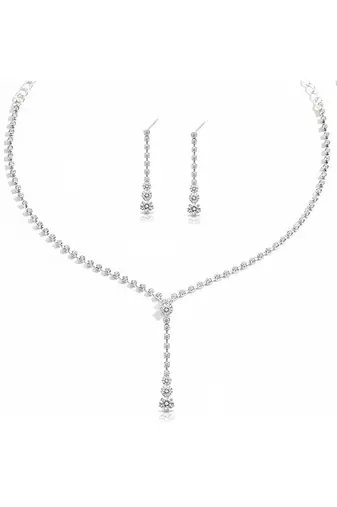 Silver plated crystal studded necklace earrings set fancy contemporary jewellery for women