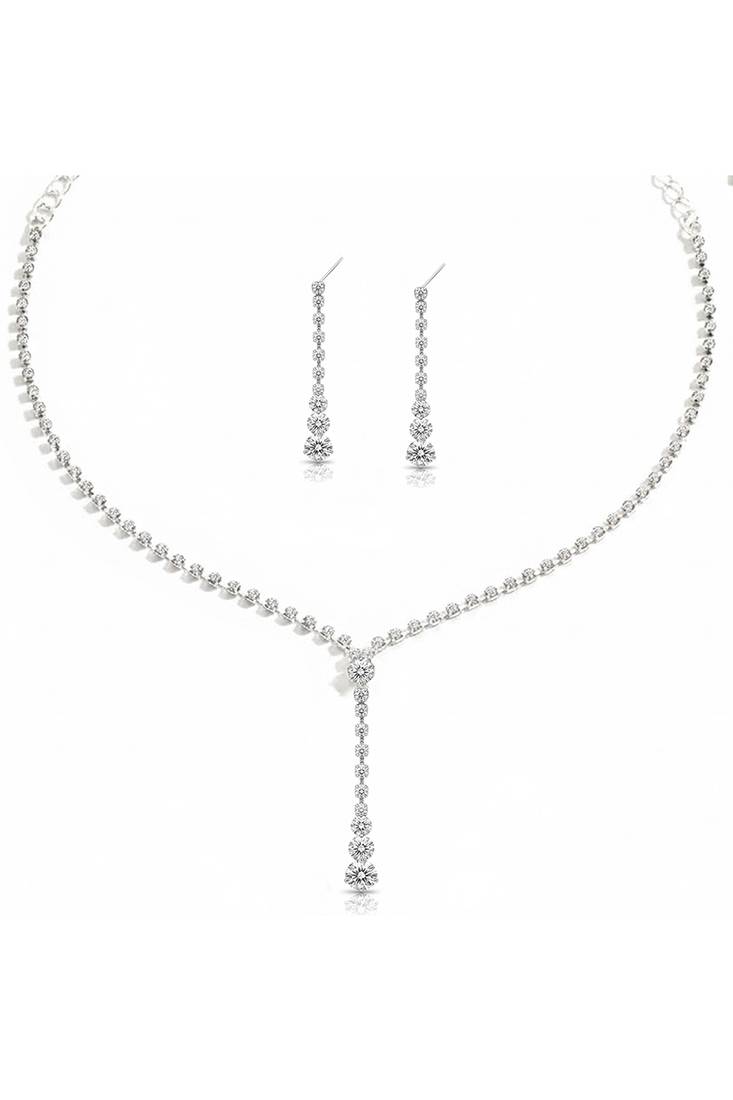 Silver plated crystal studded necklace earrings set fancy contemporary jewellery for women