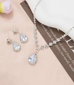 Silver plated crystal & cz studded necklace and drop earrings jewellery set for women