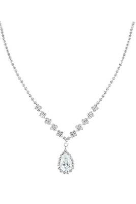 Silver plated crystal & cz studded necklace and drop earrings jewellery set for women 5