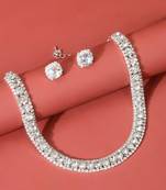 Silver plated crystal & cz studded necklace and stud earring jewellery set for women & girl