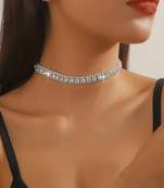 Silver plated crystal & cz studded necklace and stud earring jewellery set for women & girl