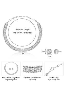Silver plated crystal & cz studded necklace and stud earring jewellery set for women & girl 3