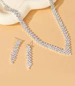 Silver plated cubic zirconia necklace and drop earring set elegant fashion jewellery for women