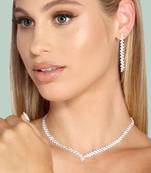 Silver plated cubic zirconia necklace and drop earring set elegant fashion jewellery for women