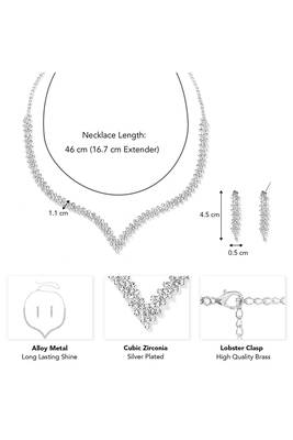 Silver plated cubic zirconia necklace and drop earring set elegant fashion jewellery for women 4