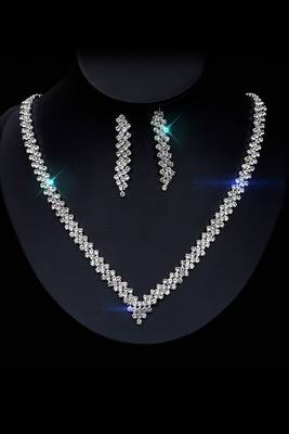 Silver plated cubic zirconia necklace and drop earring set elegant fashion jewellery for women 5