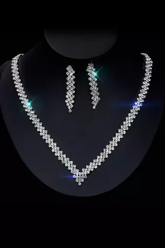 Silver plated cubic zirconia necklace and drop earring set elegant fashion jewellery for women