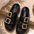 Black buckle detail faux leather cloud comfort flats for women