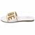 White embellished faux leather boss babe flat slides for women