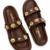 Brown embellished faux leather double strap flats for women