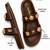 Brown embellished faux leather double strap flats for women
