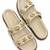 Cream embellished faux leather double strap flats for women