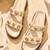 Cream embellished faux leather double strap flats for women