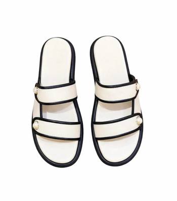 White embellished faux leather double strap flats for women 4