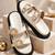 White embellished faux leather double strap flats for women