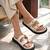 White embellished faux leather double strap flats for women
