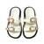 White embellished faux leather double strap flats for women