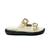 White embellished faux leather double strap flats for women