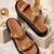 Tan embellished faux leather double strap flats for women