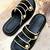 Black embellished faux leather double strap flats for women