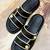 Black embellished faux leather double strap flats for women