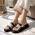 Black embellished faux leather double strap flats for women