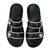 Black embellished faux leather double strap flats for women