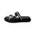 Black embellished faux leather double strap flats for women
