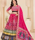 Rani Pink Designer Muslin Cotton Printed Navratri Lehenga Choli Set