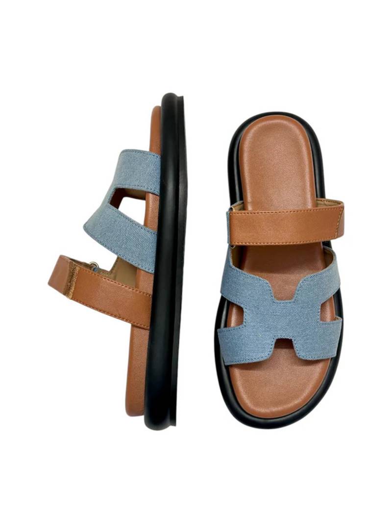 Tan embellished faux leather double strap flats for women