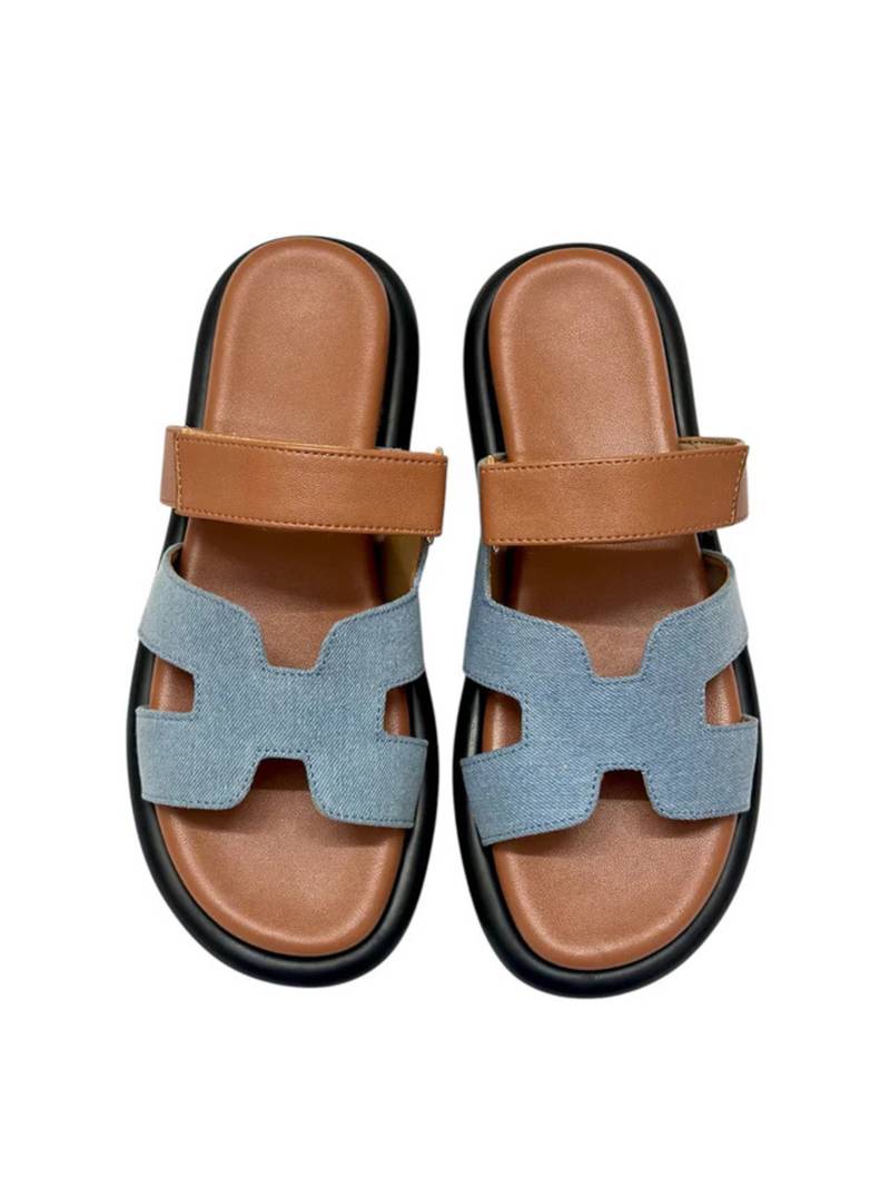 Tan embellished faux leather double strap flats for women