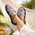 Tan embellished faux leather double strap flats for women