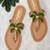 Tan beaded faux leather palm tree flats for women