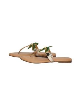Tan beaded faux leather palm tree flats for women 4