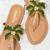 Tan beaded faux leather palm tree flats for women