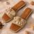 Tan embellished faux leather jute flats for women