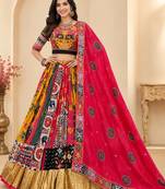 Multicolor Muslin Cotton Navratri Lehenga Choli with Real Mirror Work