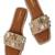 Tan embellished faux leather jute flats for women