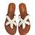 Tan embroidered faux leather flat sandals for women