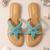 Tan embroidered faux leather flat sandals for women