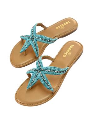 Tan embroidered faux leather flat sandals for women 2